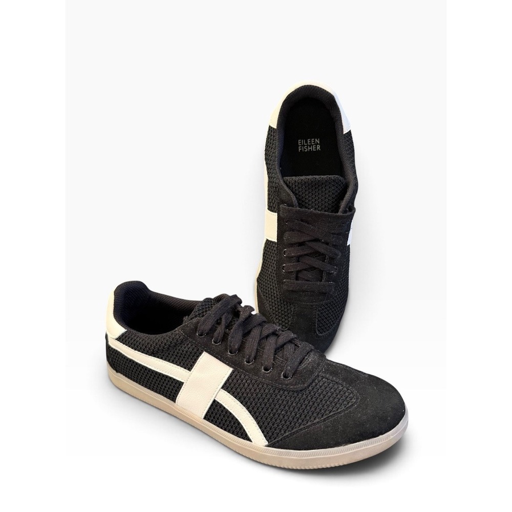 Eileen Fisher Black Knit Suede Lace-up Sneakers Gum Sole Women's Size 10